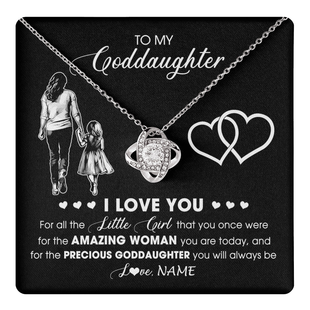 Love Knot Necklace 14K White Gold Finish | 1 | Personalized To My Goddaughter Necklace From Godmother I Love You Little Girl Goddaughter Birthday Christmas Jewelry Customized Gift Box Message Card | teecentury