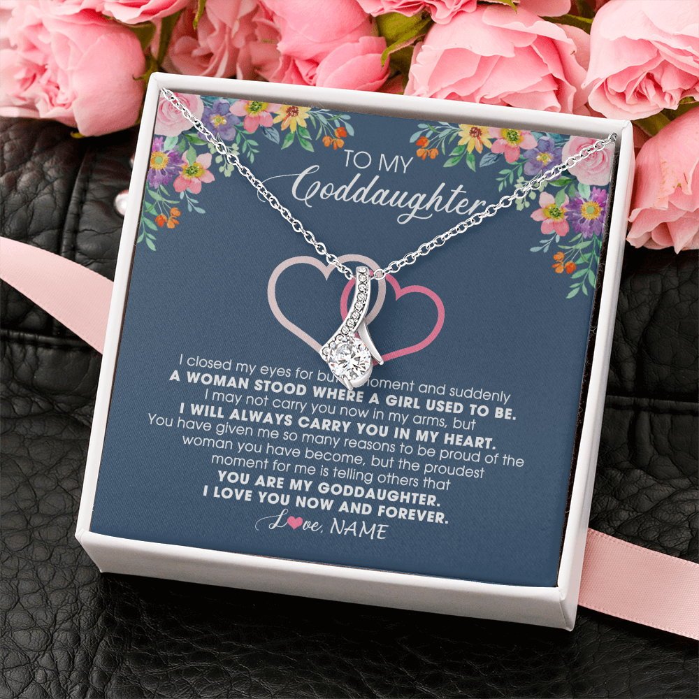 Alluring Beauty Necklace 14K White Gold Finish | 2 | Personalized To My Goddaughter Necklace From Godmother I Love You Now And Forever Jewelry For Goddaughter Birthday Graduation Christmas Customized Message Card | teecentury
