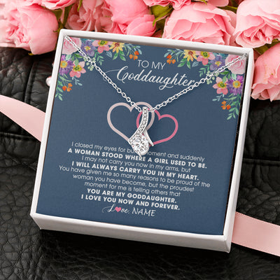 Alluring Beauty Necklace 14K White Gold Finish | 2 | Personalized To My Goddaughter Necklace From Godmother I Love You Now And Forever Jewelry For Goddaughter Birthday Graduation Christmas Customized Message Card | teecentury
