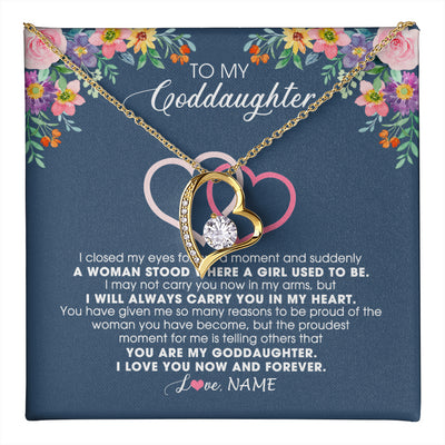 Forever Love Necklace 18K Yellow Gold Finish | 1 | Personalized To My Goddaughter Necklace From Godmother I Love You Now And Forever Jewelry For Goddaughter Birthday Graduation Christmas Customized Message Card | teecentury