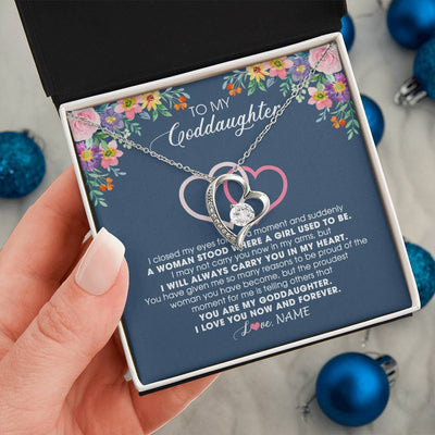 Forever Love Necklace 14K White Gold Finish | 2 | Personalized To My Goddaughter Necklace From Godmother I Love You Now And Forever Jewelry For Goddaughter Birthday Graduation Christmas Customized Message Card | teecentury
