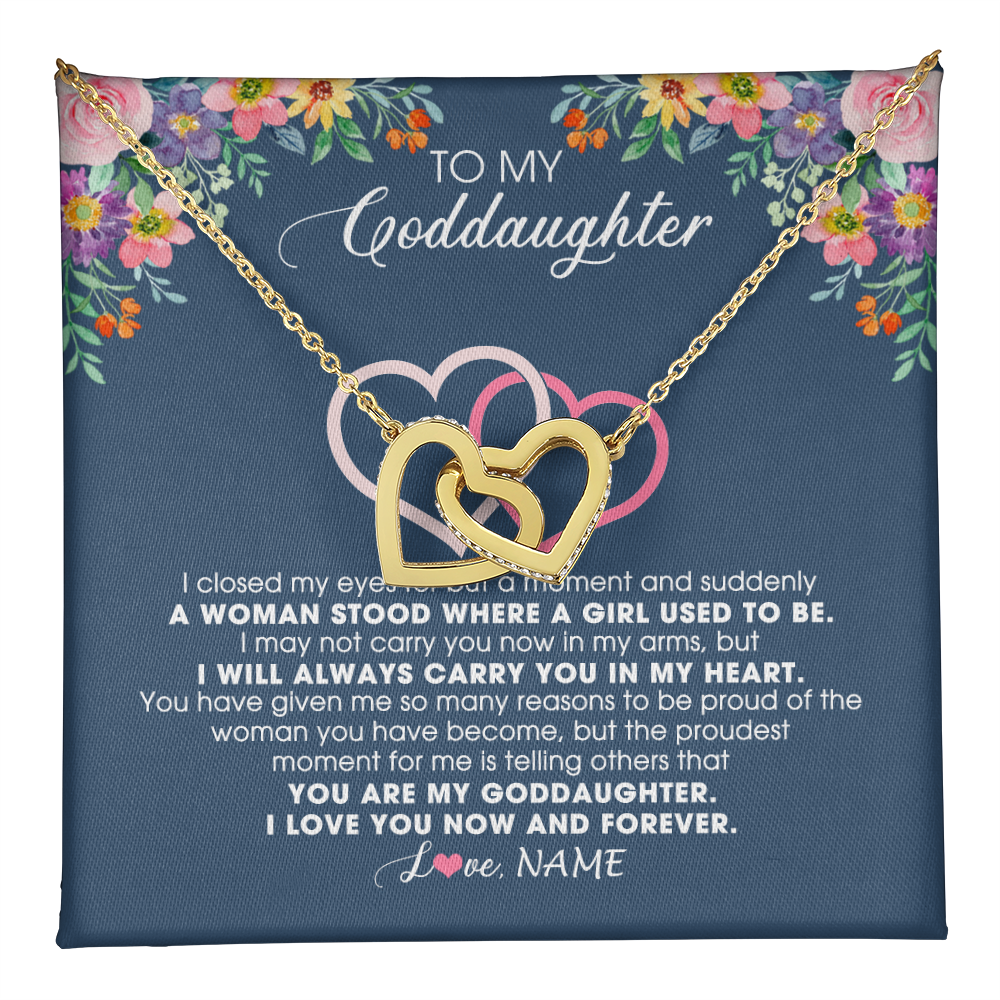 Interlocking Hearts Necklace 18K Yellow Gold Finish | 1 | Personalized To My Goddaughter Necklace From Godmother I Love You Now And Forever Jewelry For Goddaughter Birthday Graduation Christmas Customized Message Card | teecentury