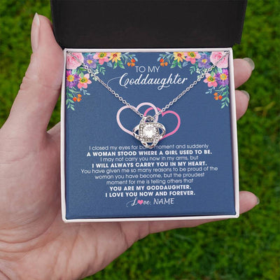 Love Knot Necklace 14K White Gold Finish | 2 | Personalized To My Goddaughter Necklace From Godmother I Love You Now And Forever Jewelry For Goddaughter Birthday Graduation Christmas Customized Message Card | teecentury