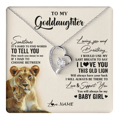 Forever Love Necklace 14K White Gold Finish | 1 | Personalized To My Goddaughter Necklace From Godmother I Love You This Old Lion Goddaughter Birthday Christmas Jewelry Customized Gift Box Message Card | teecentury
