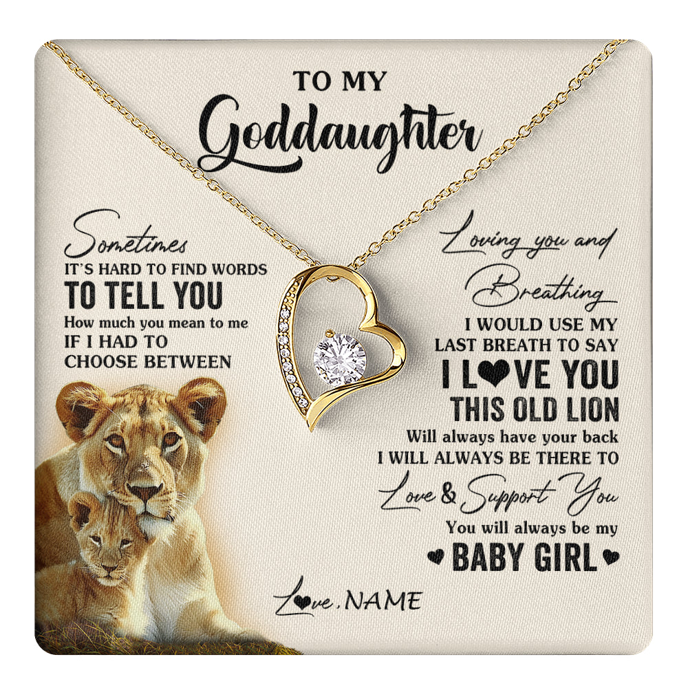 Forever Love Necklace 18K Yellow Gold Finish | 1 | Personalized To My Goddaughter Necklace From Godmother I Love You This Old Lion Goddaughter Birthday Christmas Jewelry Customized Gift Box Message Card | teecentury