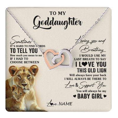 Interlocking Hearts Necklace Stainless Steel & Rose Gold Finish | 1 | Personalized To My Goddaughter Necklace From Godmother I Love You This Old Lion Goddaughter Birthday Christmas Jewelry Customized Gift Box Message Card | teecentury