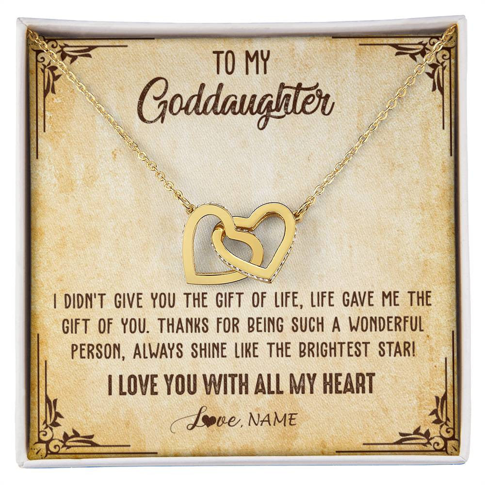 Interlocking Hearts Necklace 18K Yellow Gold Finish | 1 | Personalized To My Goddaughter Necklace From Godmother I Love You With All My Heart Goddaughter Birthday Graduation Christmas Customized Gift Box Message Card | teecentury