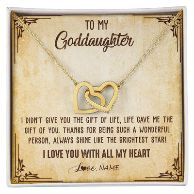 Interlocking Hearts Necklace 18K Yellow Gold Finish | 1 | Personalized To My Goddaughter Necklace From Godmother I Love You With All My Heart Goddaughter Birthday Graduation Christmas Customized Gift Box Message Card | teecentury