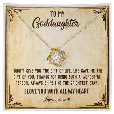 Love Knot Necklace 18K Yellow Gold Finish | 1 | Personalized To My Goddaughter Necklace From Godmother I Love You With All My Heart Goddaughter Birthday Graduation Christmas Customized Gift Box Message Card | teecentury