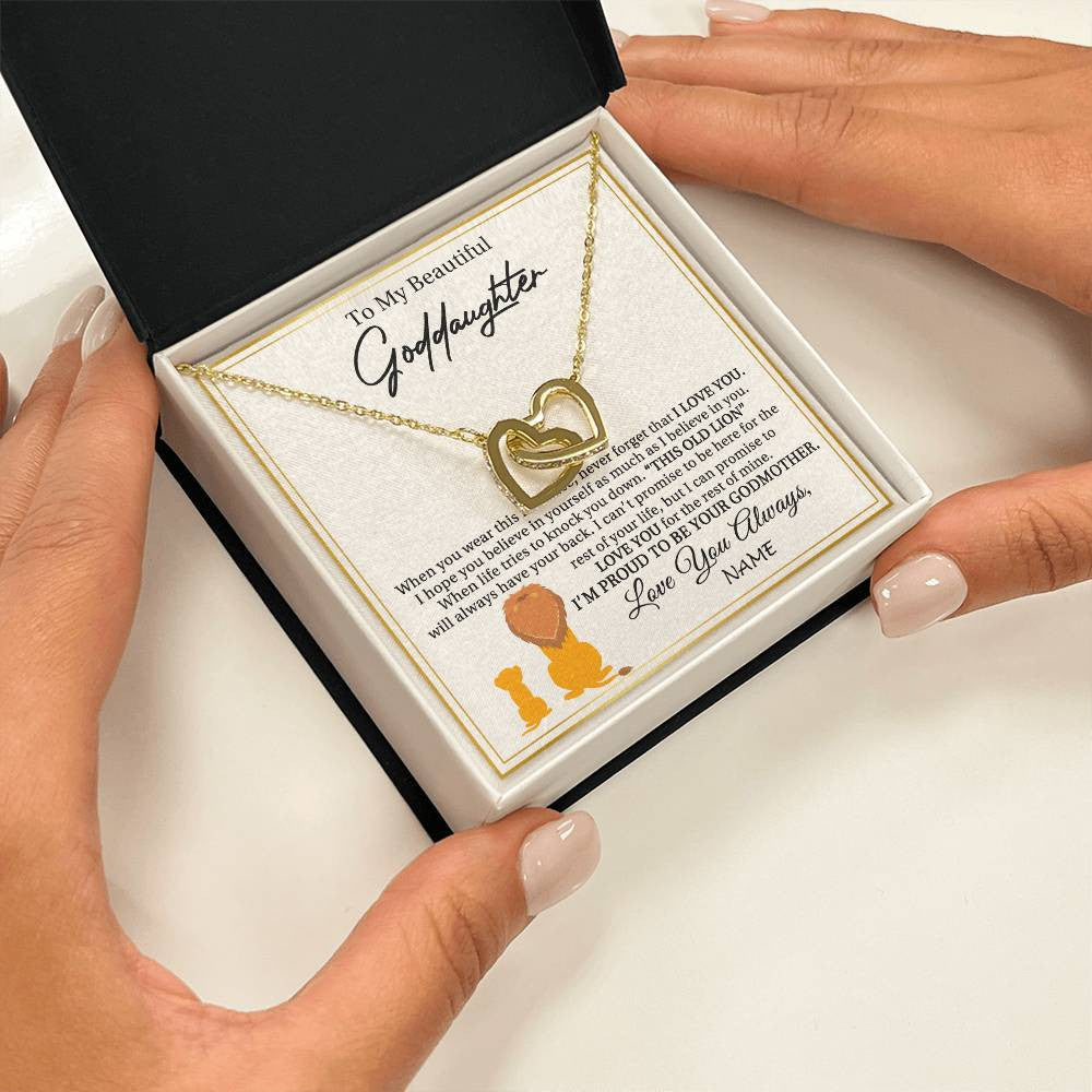 Interlocking Hearts Necklace 18K Yellow Gold Finish | 2 | Personalized To My Goddaughter Necklace From Godmother I'M Proud To Be Your Godmother Lion Goddaughter Birthday Christmas Customized Gift Box Message Card | teecentury