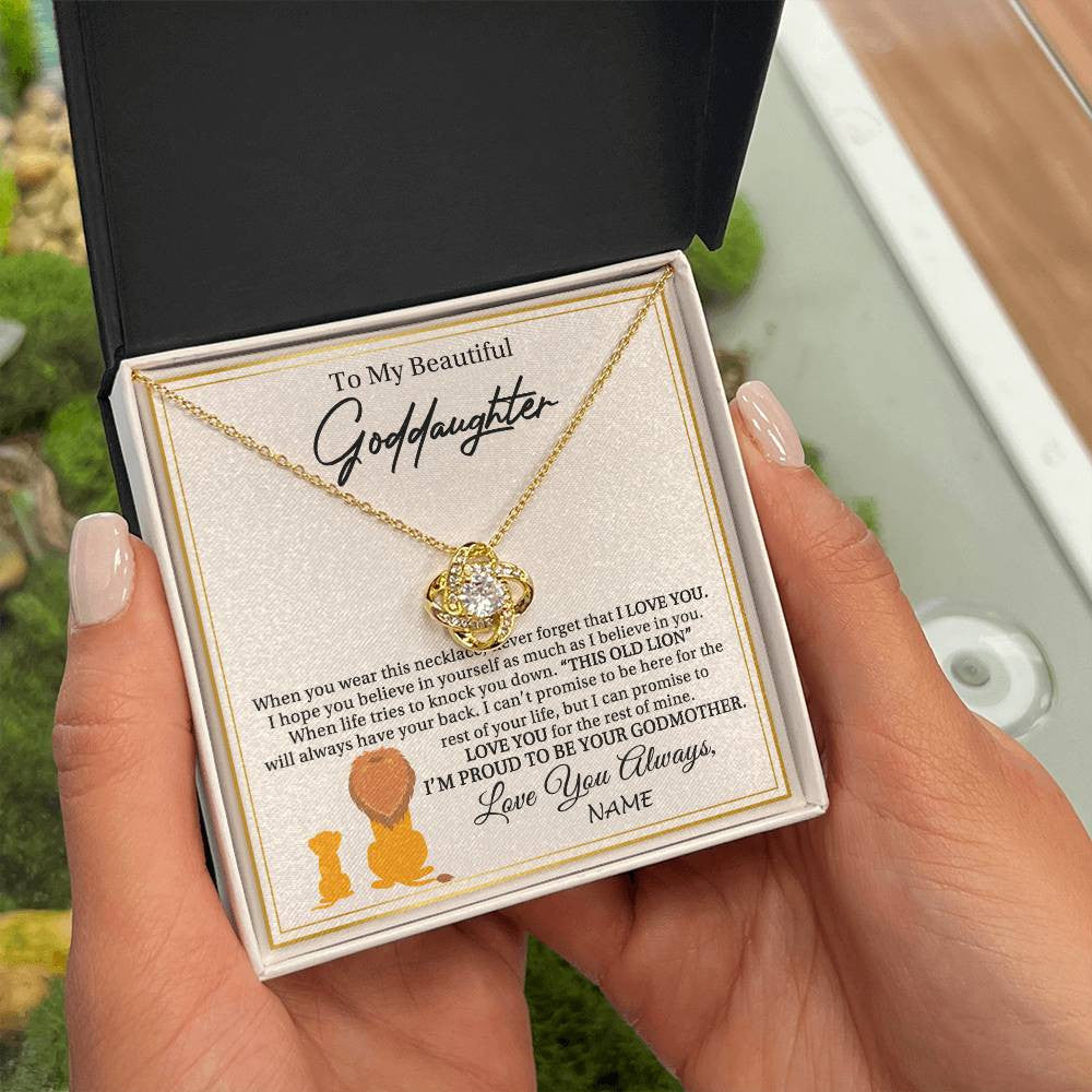 Love Knot Necklace 18K Yellow Gold Finish | 2 | Personalized To My Goddaughter Necklace From Godmother I'M Proud To Be Your Godmother Lion Goddaughter Birthday Christmas Customized Gift Box Message Card | teecentury
