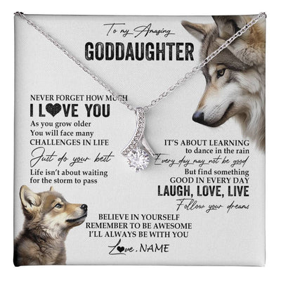 Alluring Beauty Necklace 14K White Gold Finish | 1 | Personalized To My Goddaughter Necklace From Godmother Just Do You Best Laugh Love Live Wolf Goddaughter Birthday Christmas Customized Gift Box Message Card | teecentury