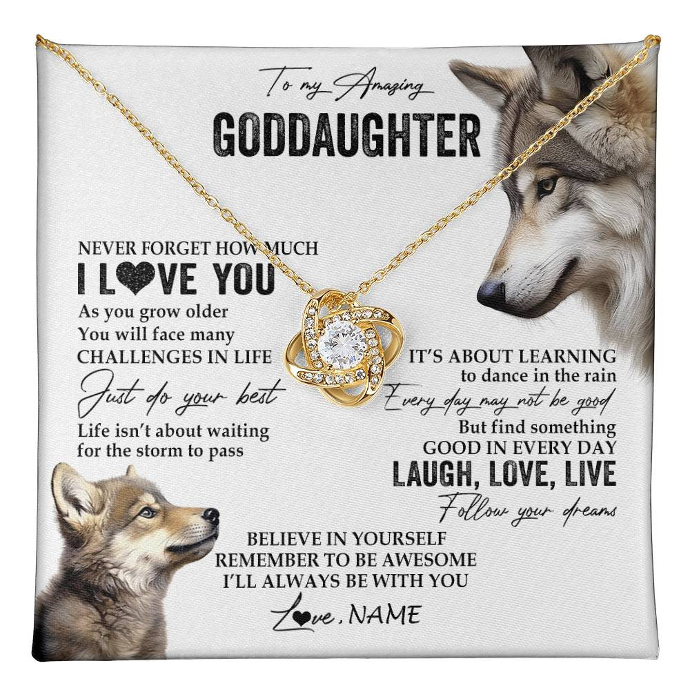 Love Knot Necklace 18K Yellow Gold Finish | 1 | Personalized To My Goddaughter Necklace From Godmother Just Do You Best Laugh Love Live Wolf Goddaughter Birthday Christmas Customized Gift Box Message Card | teecentury