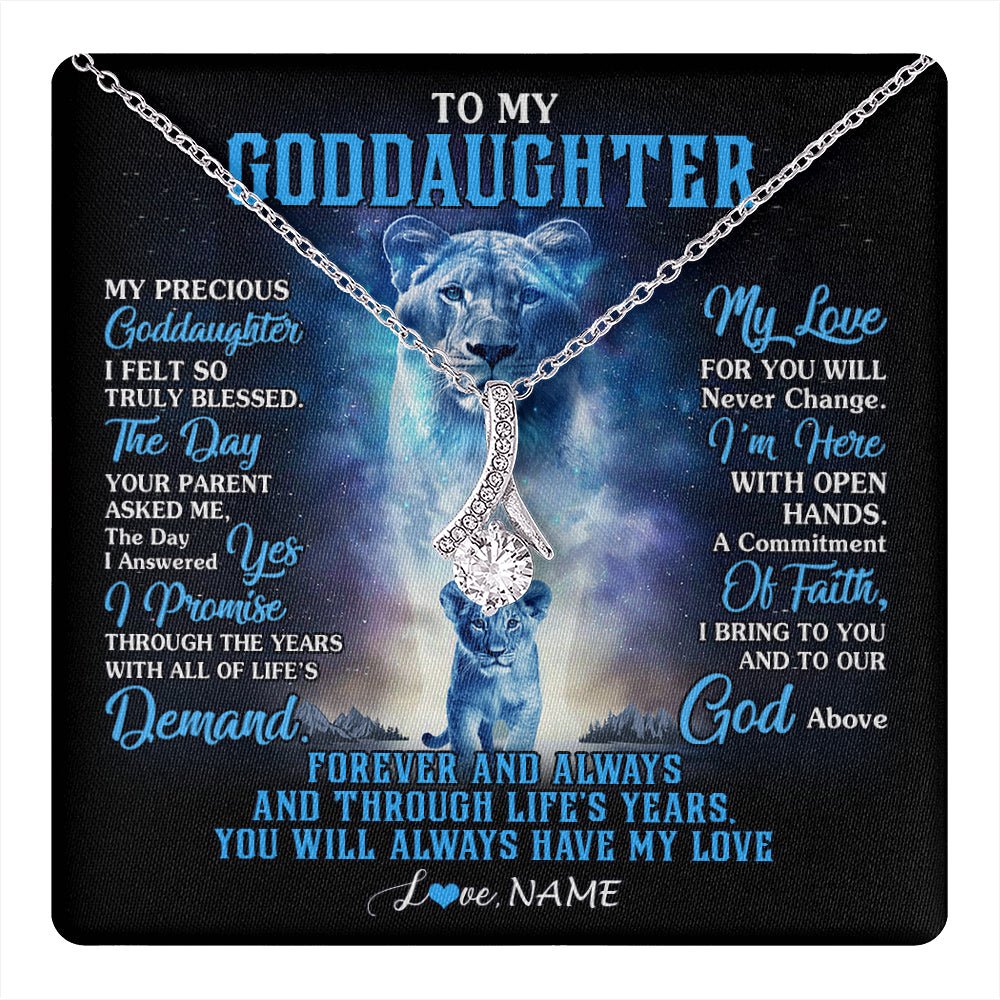 Alluring Beauty Necklace 14K White Gold Finish | 1 | Personalized To My Goddaughter Necklace From Godmother Lion My Precious Goddaughter Birthday Graduation Christmas Customized Gift Box Message Card | teecentury