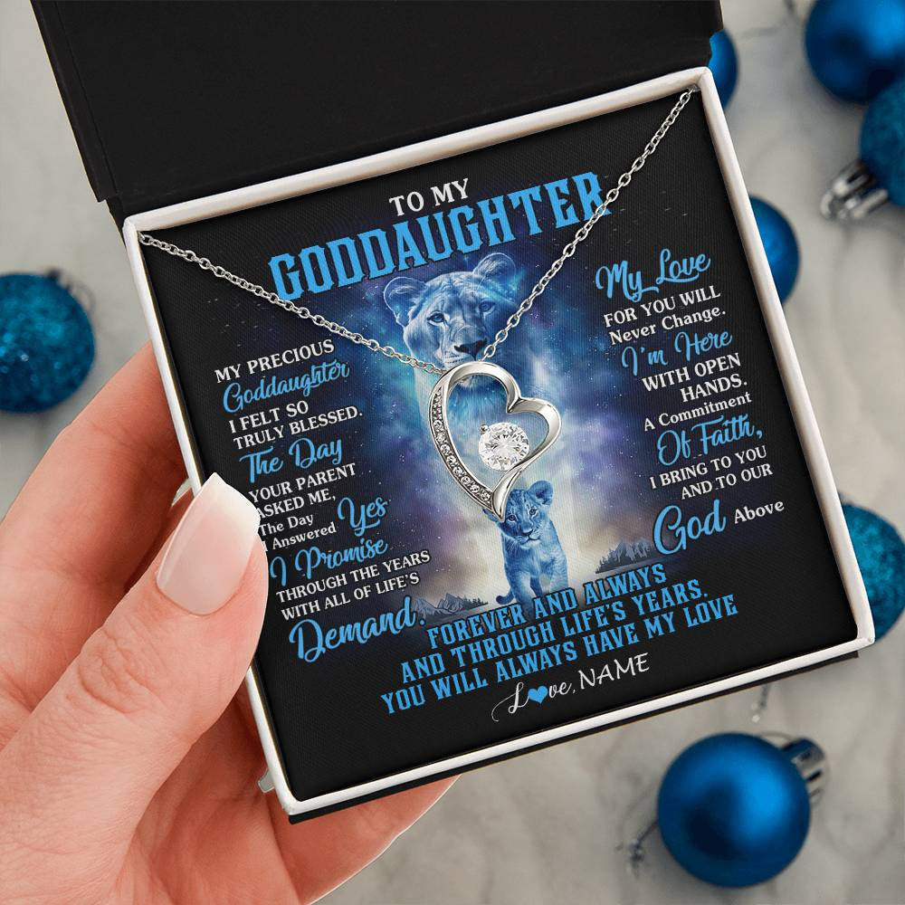 Forever Love Necklace 14K White Gold Finish | 2 | Personalized To My Goddaughter Necklace From Godmother Lion My Precious Goddaughter Birthday Graduation Christmas Customized Gift Box Message Card | teecentury