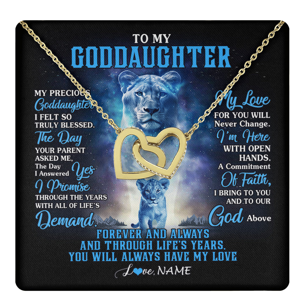 Interlocking Hearts Necklace 18K Yellow Gold Finish | 1 | Personalized To My Goddaughter Necklace From Godmother Lion My Precious Goddaughter Birthday Graduation Christmas Customized Gift Box Message Card | teecentury