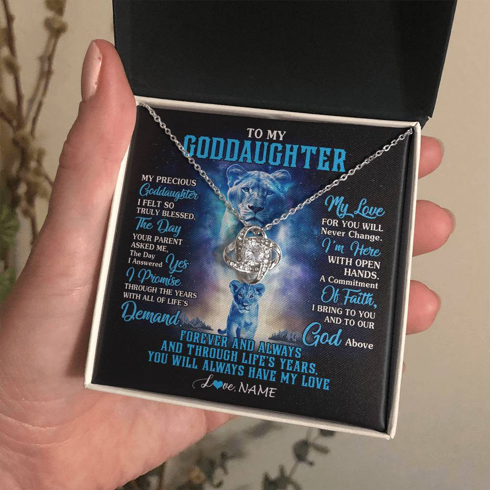 Love Knot Necklace 14K White Gold Finish | 2 | Personalized To My Goddaughter Necklace From Godmother Lion My Precious Goddaughter Birthday Graduation Christmas Customized Gift Box Message Card | teecentury