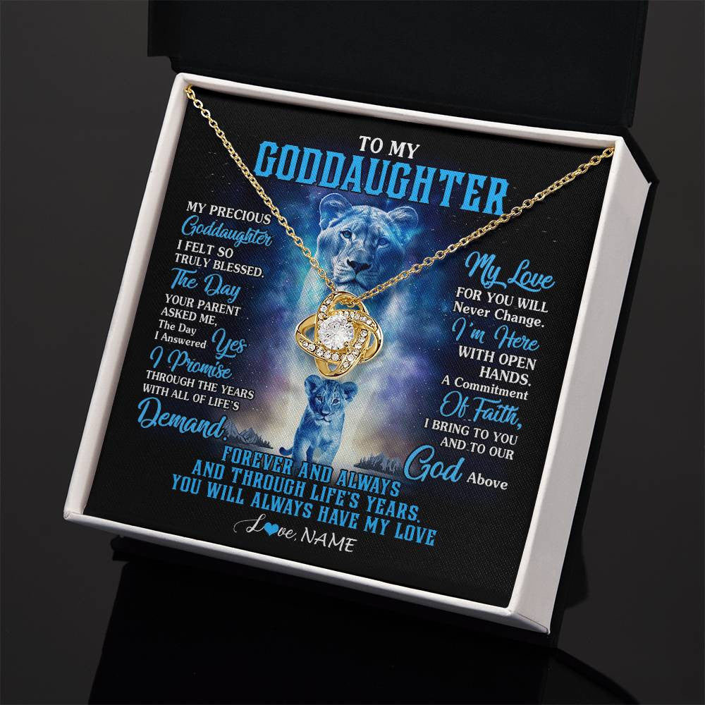 Love Knot Necklace 18K Yellow Gold Finish | 2 | Personalized To My Goddaughter Necklace From Godmother Lion My Precious Goddaughter Birthday Graduation Christmas Customized Gift Box Message Card | teecentury