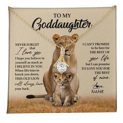 Alluring Beauty Necklace 18K Yellow Gold Finish | 1 | Personalized To My Goddaughter Necklace From Godmother Lion Never Forget That I Love You Goddaughter Jewelry Birthday Graduation Christmas Customized Message Card | teecentury