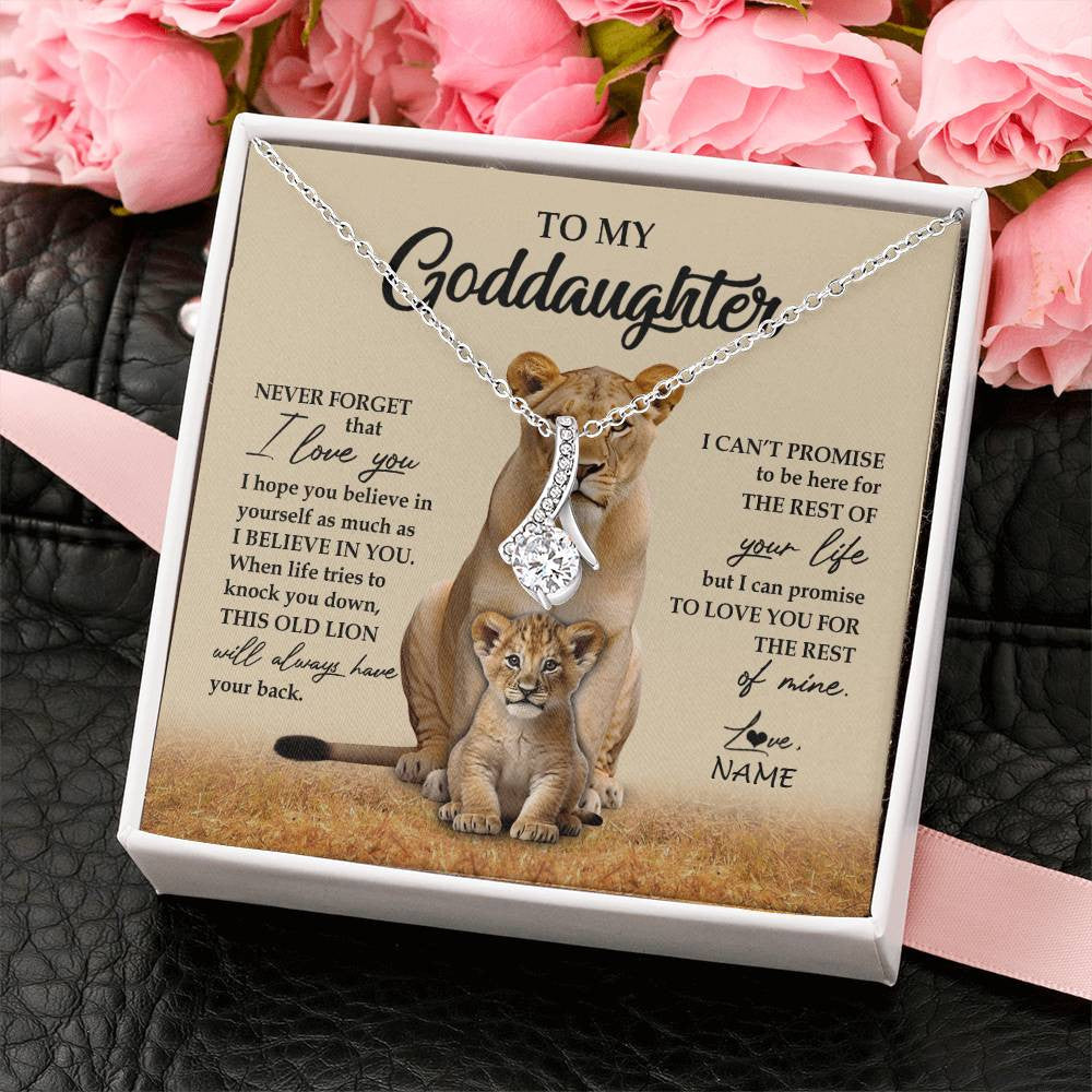 Alluring Beauty Necklace 14K White Gold Finish | 2 | Personalized To My Goddaughter Necklace From Godmother Lion Never Forget That I Love You Goddaughter Jewelry Birthday Graduation Christmas Customized Message Card | teecentury