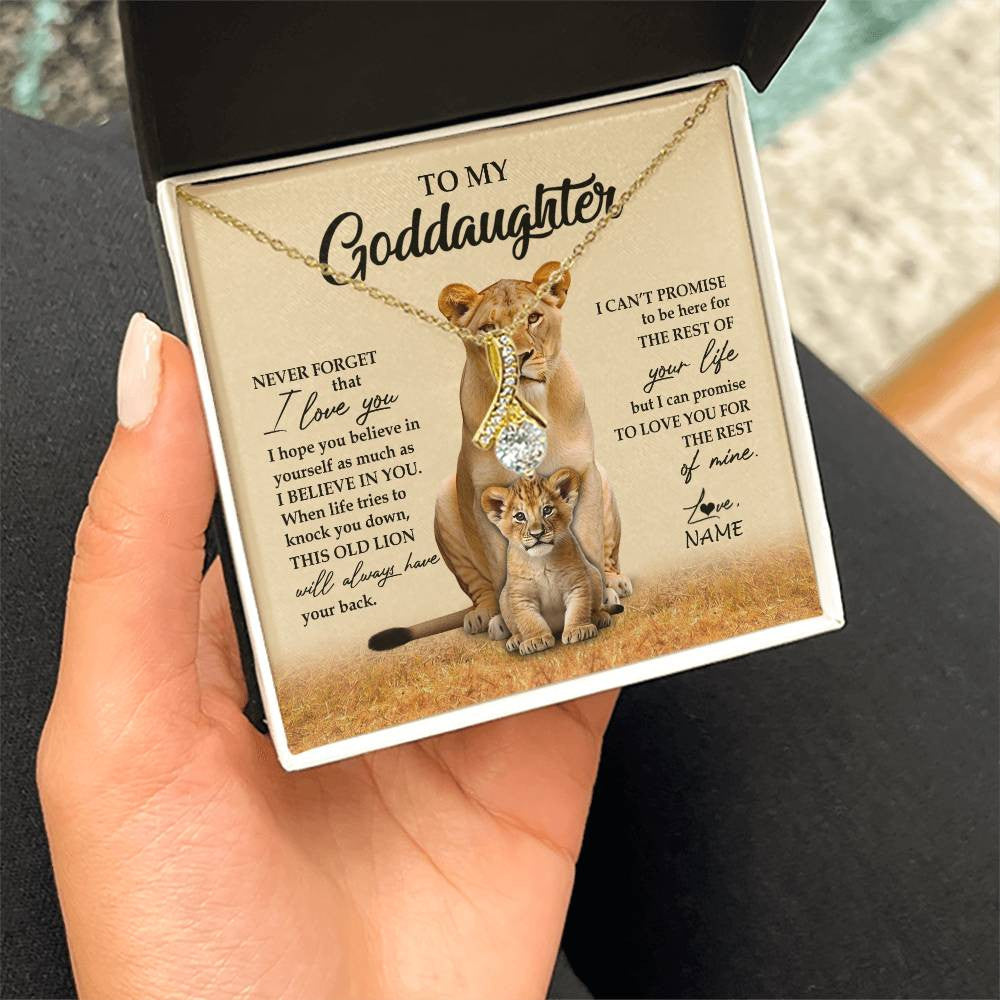 Alluring Beauty Necklace 18K Yellow Gold Finish | 2 | Personalized To My Goddaughter Necklace From Godmother Lion Never Forget That I Love You Goddaughter Jewelry Birthday Graduation Christmas Customized Message Card | teecentury