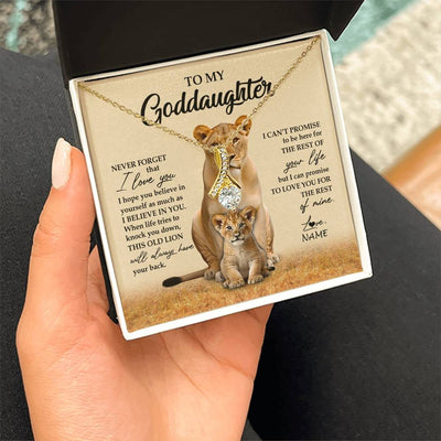 Alluring Beauty Necklace 18K Yellow Gold Finish | 2 | Personalized To My Goddaughter Necklace From Godmother Lion Never Forget That I Love You Goddaughter Jewelry Birthday Graduation Christmas Customized Message Card | teecentury