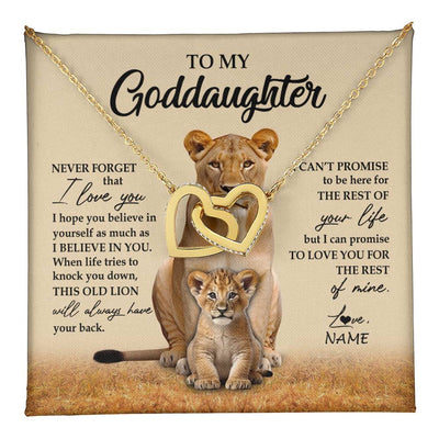 Interlocking Hearts Necklace 18K Yellow Gold Finish | 1 | Personalized To My Goddaughter Necklace From Godmother Lion Never Forget That I Love You Goddaughter Jewelry Birthday Graduation Christmas Customized Message Card | teecentury