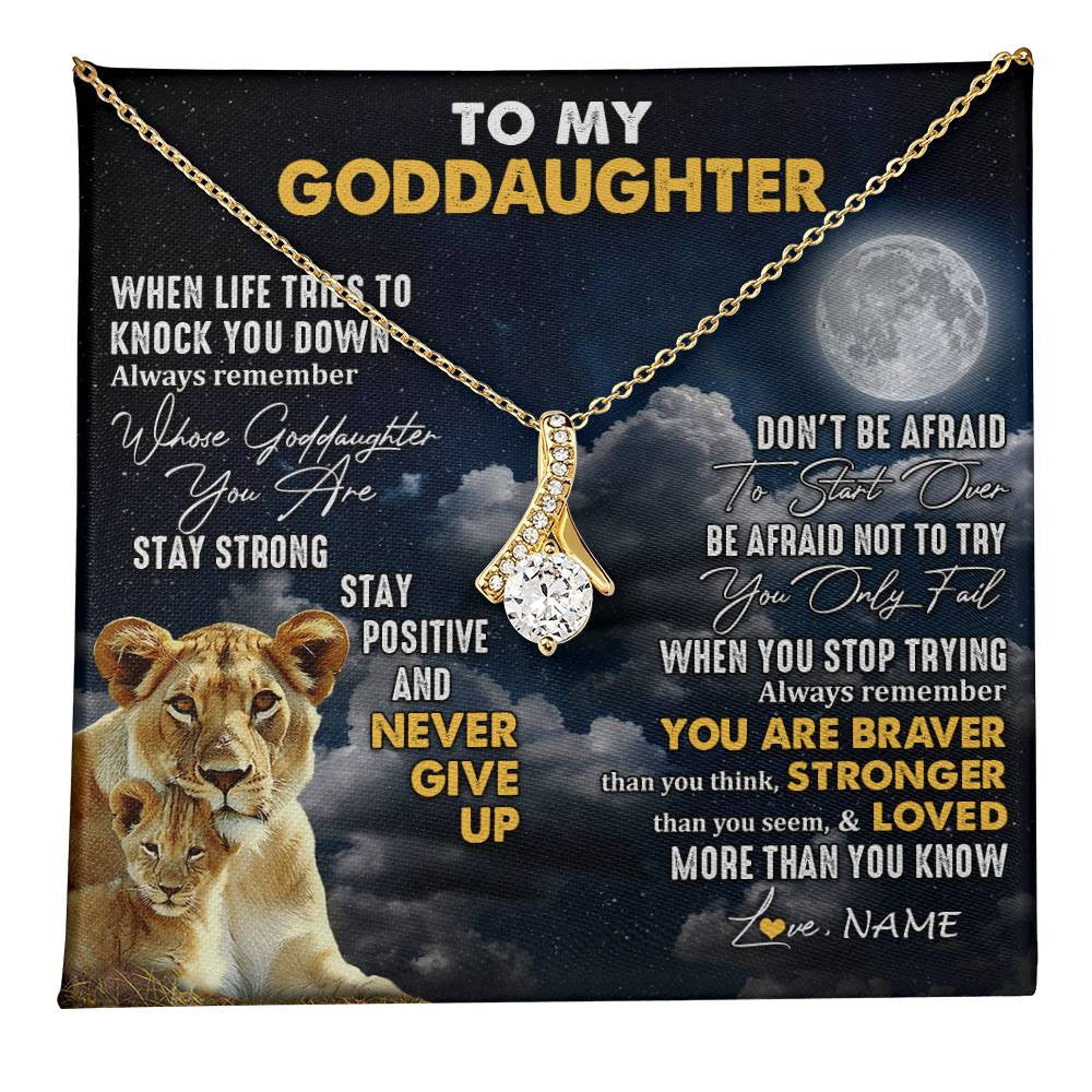 Alluring Beauty Necklace 18K Yellow Gold Finish | 1 | Personalized To My Goddaughter Necklace From Godmother Lion Never Give Up Goddaughter Birthday Graduation Christmas Jewelry Customized Gift Box Message Card | teecentury