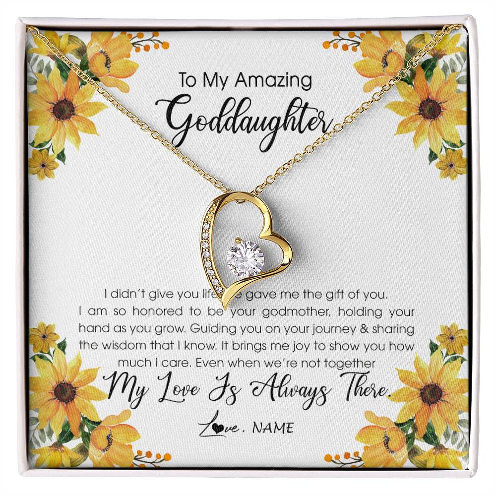 Forever Love Necklace 18K Yellow Gold Finish | Personalized To My Goddaughter Necklace From Godmother My Love Is Always There Goddaughter Birthday Christmas Graduation Customized Gift Box Message Card | teecentury