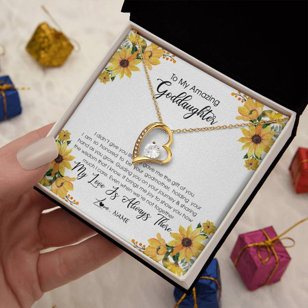 Forever Love Necklace 18K Yellow Gold Finish | Personalized To My Goddaughter Necklace From Godmother My Love Is Always There Goddaughter Birthday Christmas Graduation Customized Gift Box Message Card | teecentury