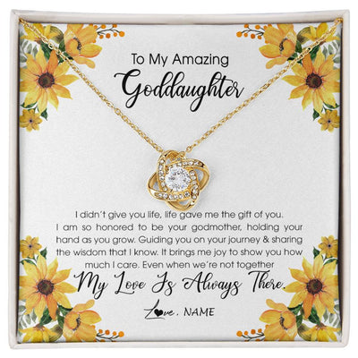 Love Knot Necklace 18K Yellow Gold Finish | Personalized To My Goddaughter Necklace From Godmother My Love Is Always There Goddaughter Birthday Christmas Graduation Customized Gift Box Message Card | teecentury