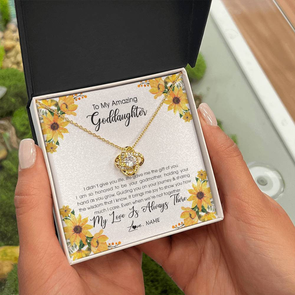 Love Knot Necklace 18K Yellow Gold Finish | Personalized To My Goddaughter Necklace From Godmother My Love Is Always There Goddaughter Birthday Christmas Graduation Customized Gift Box Message Card | teecentury