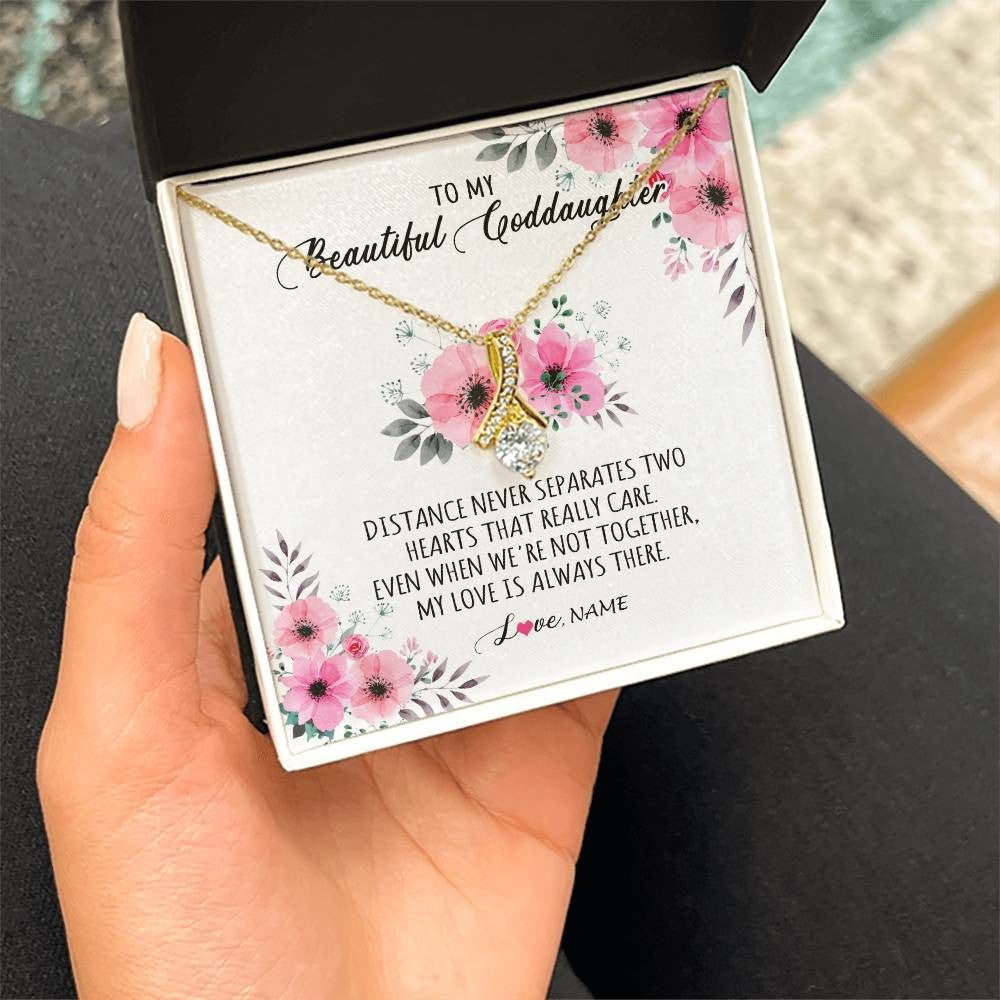 Alluring Beauty Necklace 18K Yellow Gold Finish | Personalized To My Goddaughter Necklace From Godmother My Love Is Always There Goddaughter Birthday Graduation Christmas Customized Gift Box Message Card | teecentury