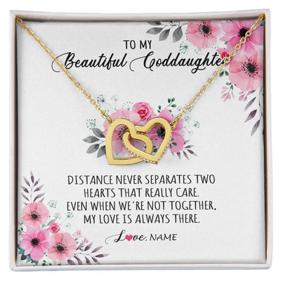 Interlocking Hearts Necklace 18K Yellow Gold Finish | Personalized To My Goddaughter Necklace From Godmother My Love Is Always There Goddaughter Birthday Graduation Christmas Customized Gift Box Message Card | teecentury
