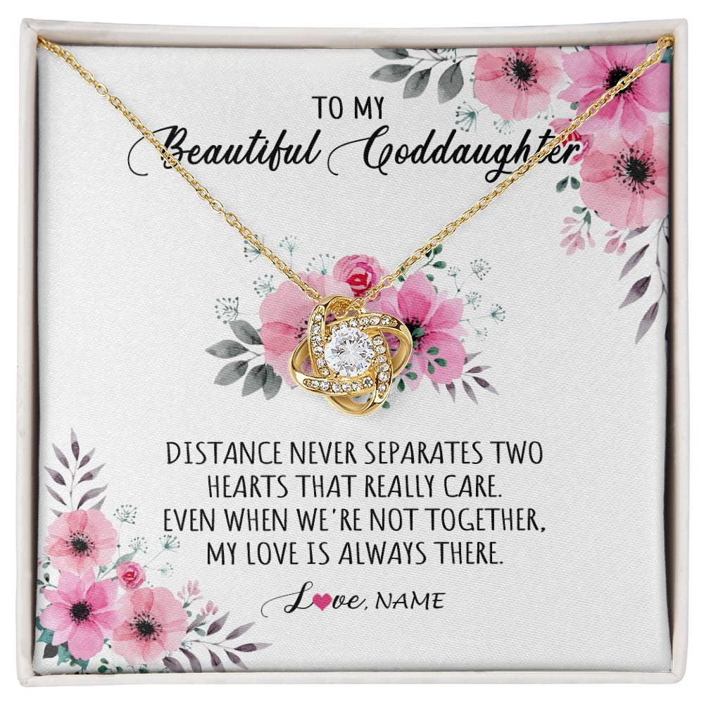 Love Knot Necklace 18K Yellow Gold Finish | Personalized To My Goddaughter Necklace From Godmother My Love Is Always There Goddaughter Birthday Graduation Christmas Customized Gift Box Message Card | teecentury