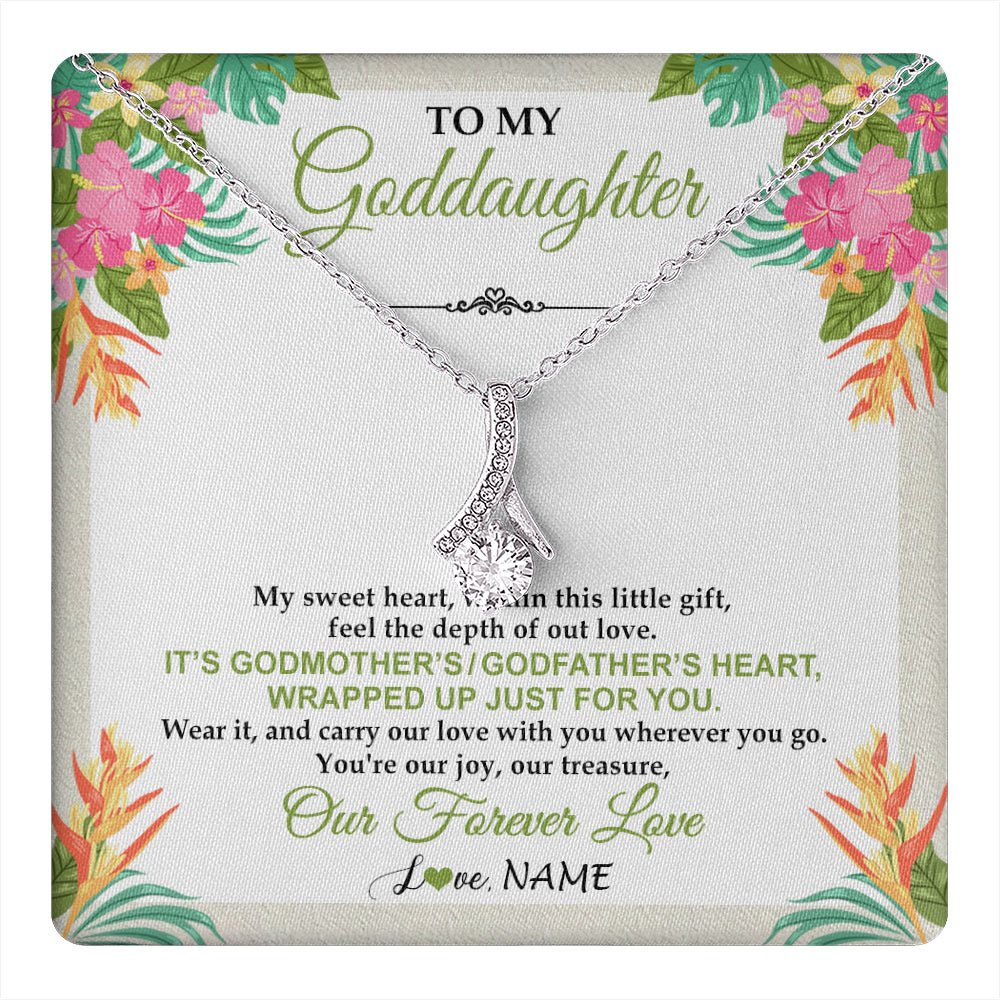Alluring Beauty Necklace 14K White Gold Finish | 1 | Personalized To My Goddaughter Necklace From Godmother My Sweet Heart Birthday Gift For Goddaughter Valentine's Day Christmas Customized Gift Box Message Card | teecentury