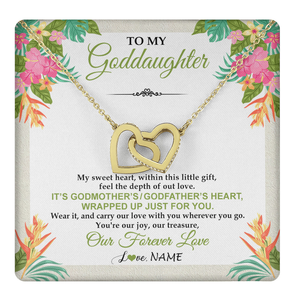 Interlocking Hearts Necklace 18K Yellow Gold Finish | 1 | Personalized To My Goddaughter Necklace From Godmother My Sweet Heart Birthday Gift For Goddaughter Valentine's Day Christmas Customized Gift Box Message Card | teecentury