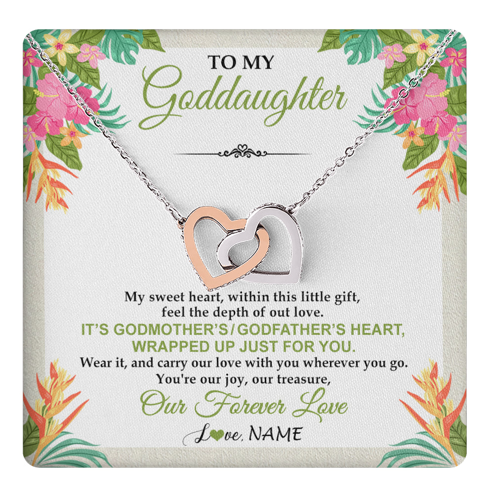 Interlocking Hearts Necklace Stainless Steel & Rose Gold Finish | 1 | Personalized To My Goddaughter Necklace From Godmother My Sweet Heart Birthday Gift For Goddaughter Valentine's Day Christmas Customized Gift Box Message Card | teecentury