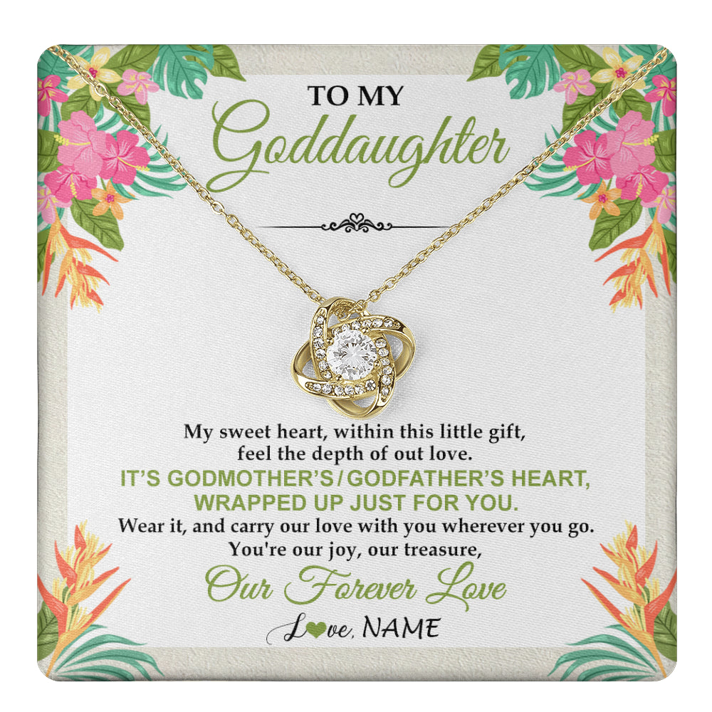 Love Knot Necklace 18K Yellow Gold Finish | 1 | Personalized To My Goddaughter Necklace From Godmother My Sweet Heart Birthday Gift For Goddaughter Valentine's Day Christmas Customized Gift Box Message Card | teecentury