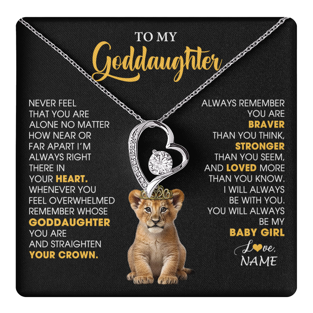 Forever Love Necklace 14K White Gold Finish | 1 | Personalized To My Goddaughter Necklace From Godmother Never Feel You Are Alone Lion Birthday Gift Goddaughter Christmas Customized Gift Box Message Card | teecentury