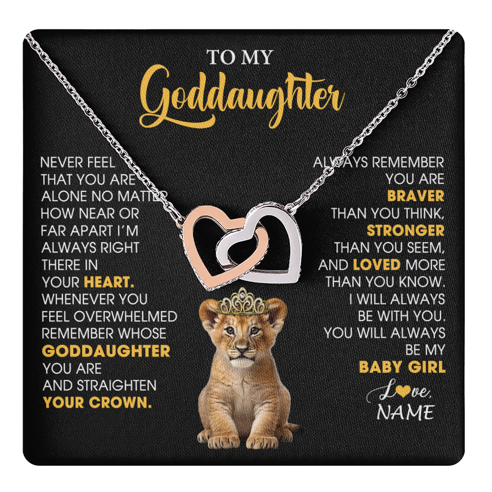 Interlocking Hearts Necklace Stainless Steel & Rose Gold Finish | 1 | Personalized To My Goddaughter Necklace From Godmother Never Feel You Are Alone Lion Birthday Gift Goddaughter Christmas Customized Gift Box Message Card | teecentury