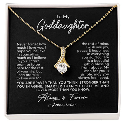 Alluring Beauty Necklace 18K Yellow Gold Finish | Personalized To My Goddaughter Necklace From Godmother Never Forget How Much I Love You Goddaughter Birthday Christmas Jewelry Customized Gift Box Message Card | teecentury