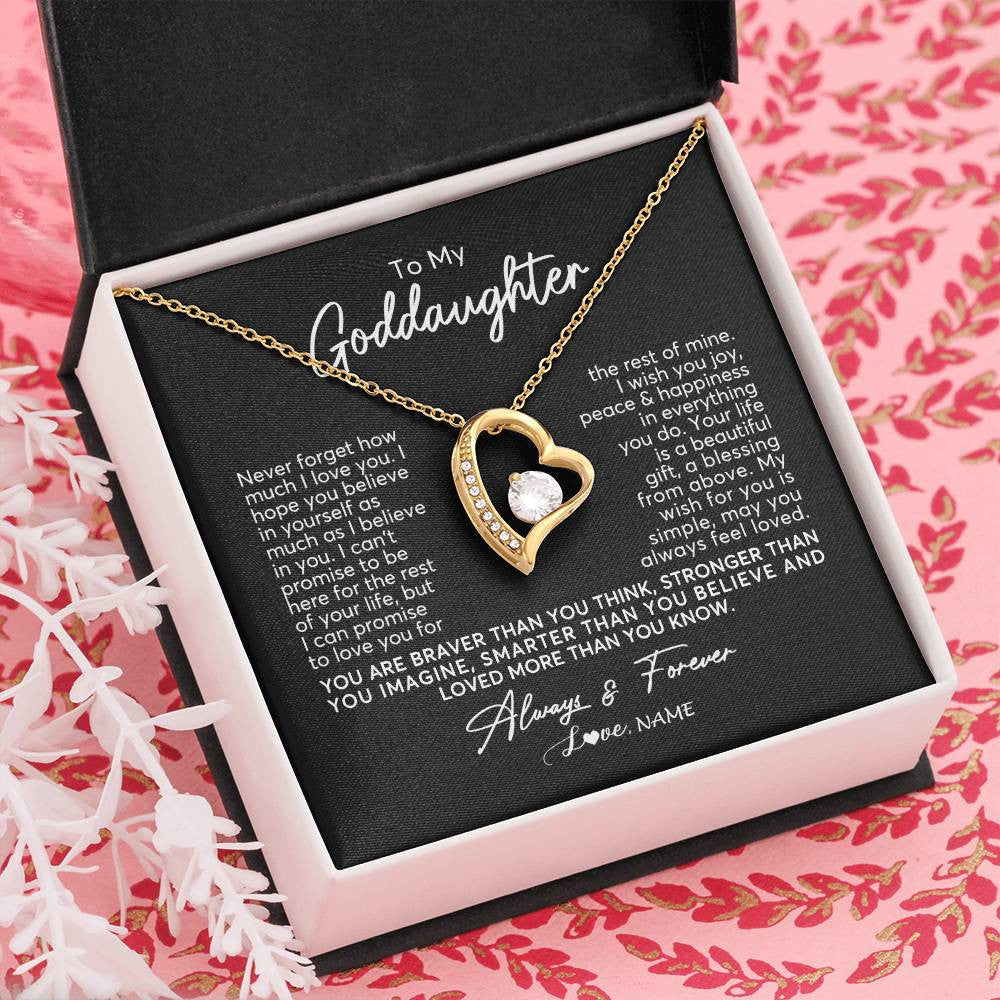 Forever Love Necklace 18K Yellow Gold Finish | Personalized To My Goddaughter Necklace From Godmother Never Forget How Much I Love You Goddaughter Birthday Christmas Jewelry Customized Gift Box Message Card | teecentury