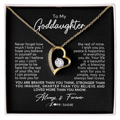 Forever Love Necklace 18K Yellow Gold Finish | Personalized To My Goddaughter Necklace From Godmother Never Forget How Much I Love You Goddaughter Birthday Christmas Jewelry Customized Gift Box Message Card | teecentury
