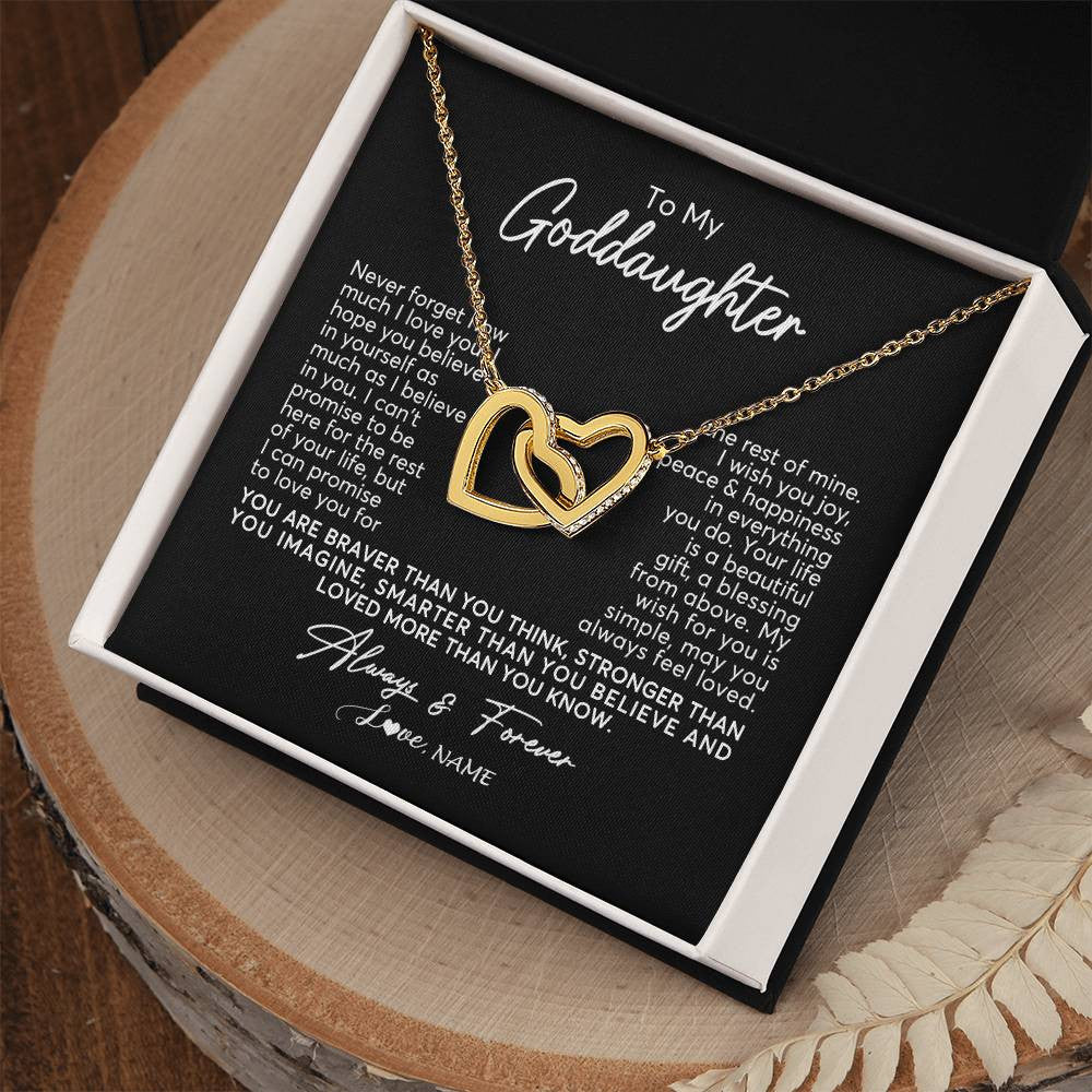 Interlocking Hearts Necklace 18K Yellow Gold Finish | Personalized To My Goddaughter Necklace From Godmother Never Forget How Much I Love You Goddaughter Birthday Christmas Jewelry Customized Gift Box Message Card | teecentury