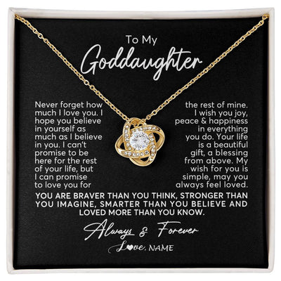 Love Knot Necklace 18K Yellow Gold Finish | Personalized To My Goddaughter Necklace From Godmother Never Forget How Much I Love You Goddaughter Birthday Christmas Jewelry Customized Gift Box Message Card | teecentury