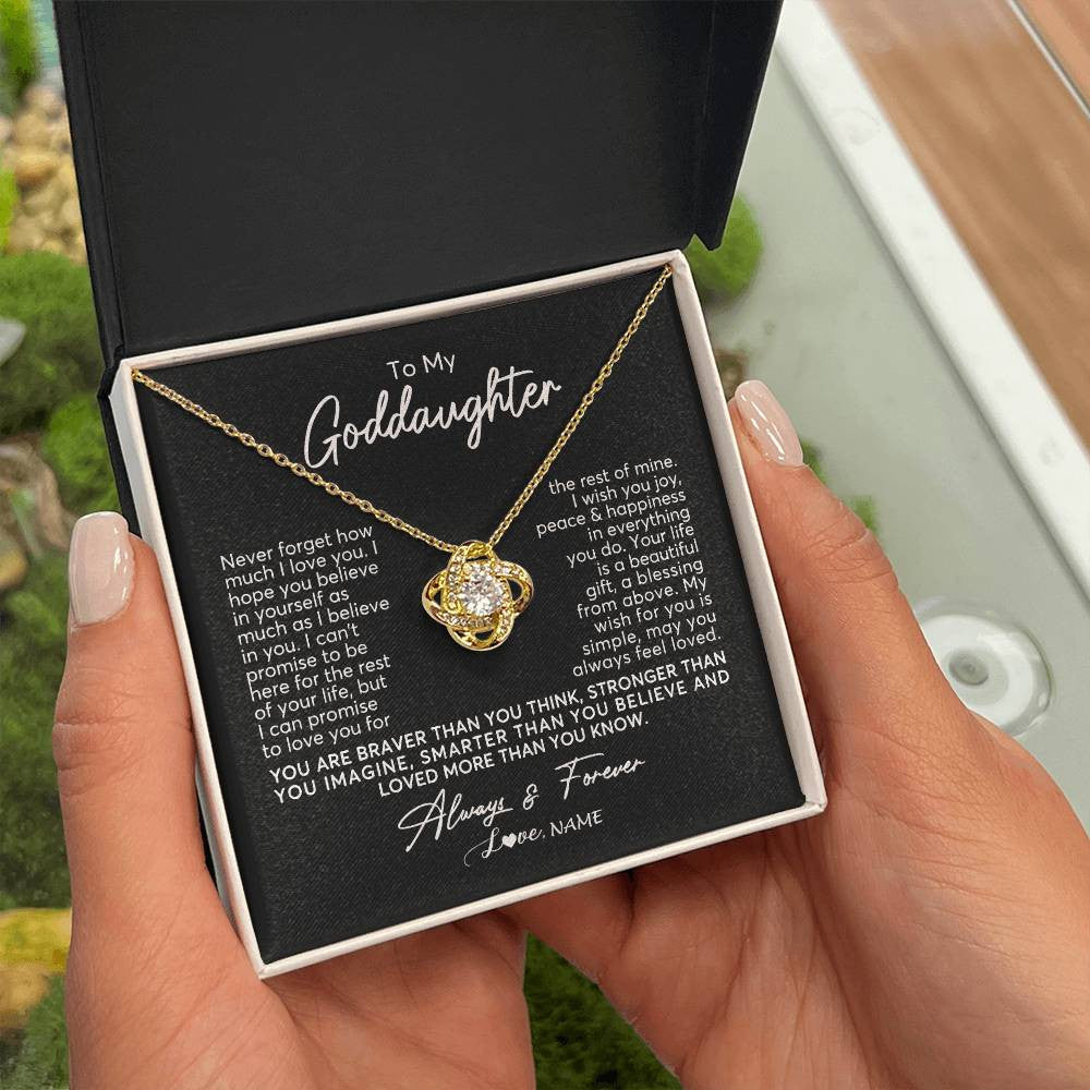 Love Knot Necklace 18K Yellow Gold Finish | Personalized To My Goddaughter Necklace From Godmother Never Forget How Much I Love You Goddaughter Birthday Christmas Jewelry Customized Gift Box Message Card | teecentury
