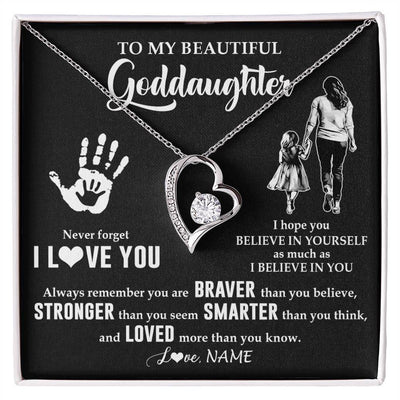 Forever Love Necklace 14K White Gold Finish | 1 | Personalized To My Goddaughter Necklace From Godmother Never Forget I Love You Goddaughter Birthday Christmas Graduation Customized Gift Box Message Card | teecentury