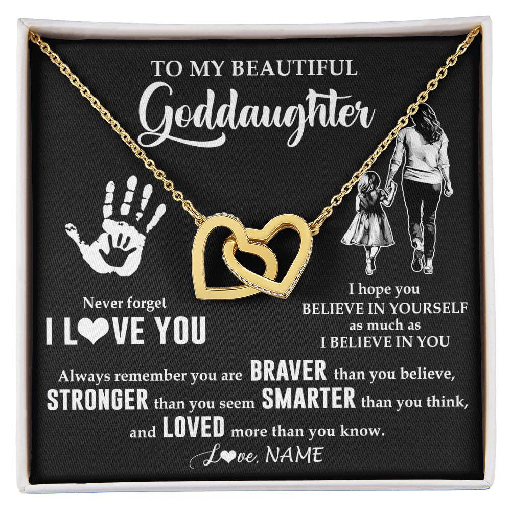 Interlocking Hearts Necklace 18K Yellow Gold Finish | 1 | Personalized To My Goddaughter Necklace From Godmother Never Forget I Love You Goddaughter Birthday Christmas Graduation Customized Gift Box Message Card | teecentury