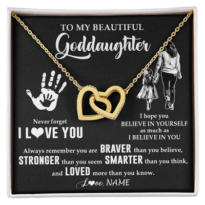 Interlocking Hearts Necklace 18K Yellow Gold Finish | 1 | Personalized To My Goddaughter Necklace From Godmother Never Forget I Love You Goddaughter Birthday Christmas Graduation Customized Gift Box Message Card | teecentury